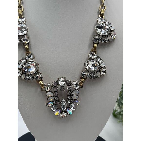 J. Crew Art Deco Rhinestone Clear, AB and Opal Colored Statement Necklace - Picture 2 of 16